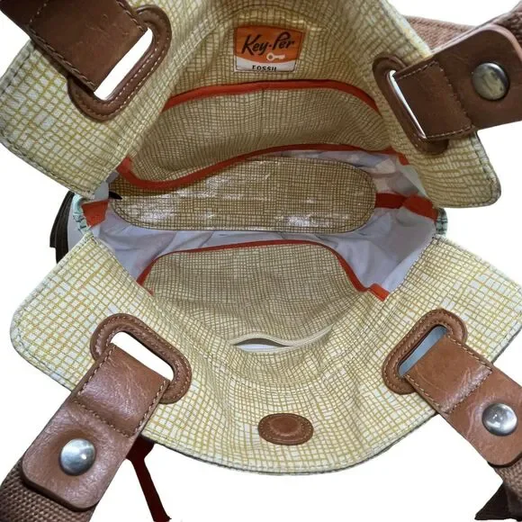 Fossil Womens Key Per Bird City ZB457 Coated Canvas Shoulder Handbag Purse - Picture 4 of 16